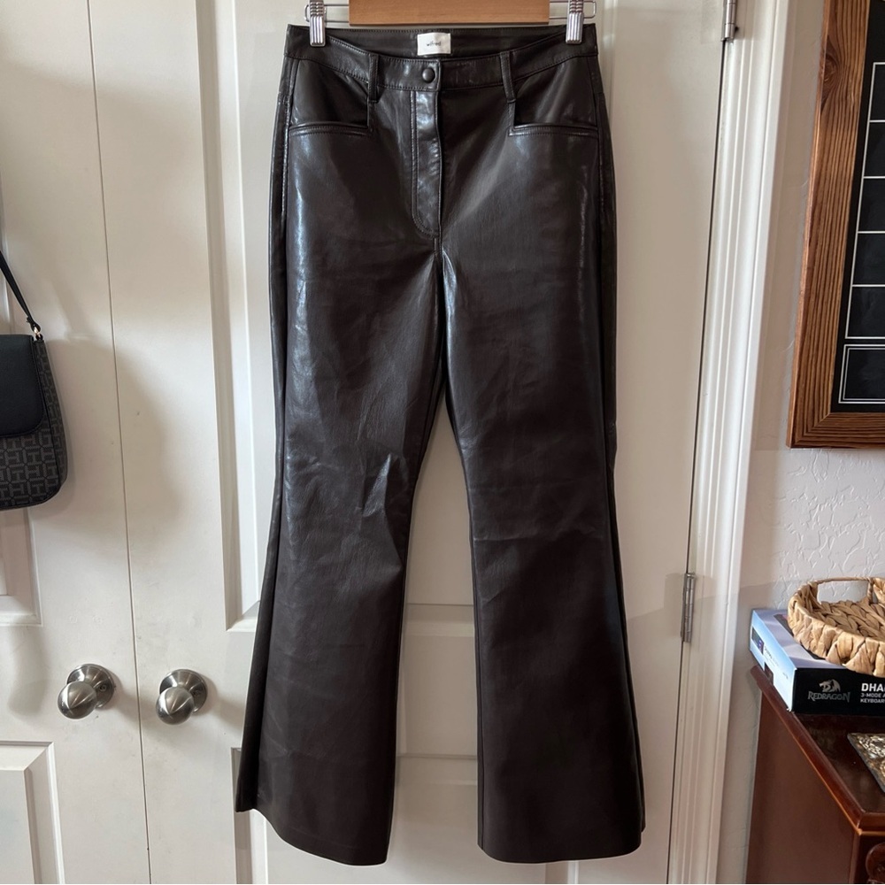 Wilfred Aritzia Faux Leather Brown Flare Pants